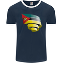 Curled Mozambique Flag Mozambican Day Football Mens Ringer T-Shirt FotL Navy Blue/White