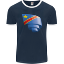 Curled DR Congo Flag Congolese Day Football Mens Ringer T-Shirt FotL Navy Blue/White
