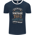 Premium Vintage 43rd Birthday 1980 Mens Ringer T-Shirt FotL Navy Blue/White