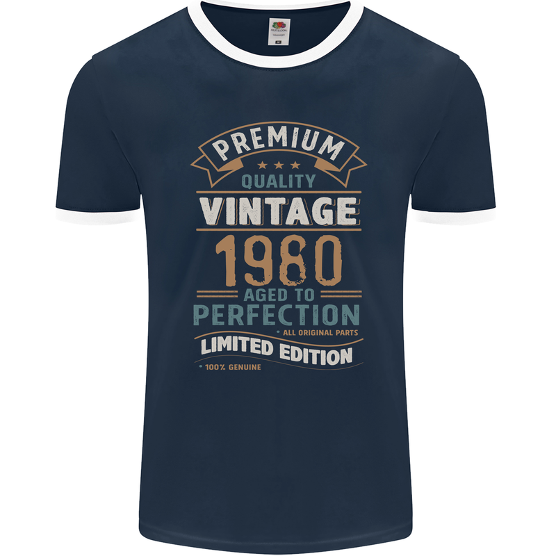 Premium Vintage 43rd Birthday 1980 Mens Ringer T-Shirt FotL Navy Blue/White