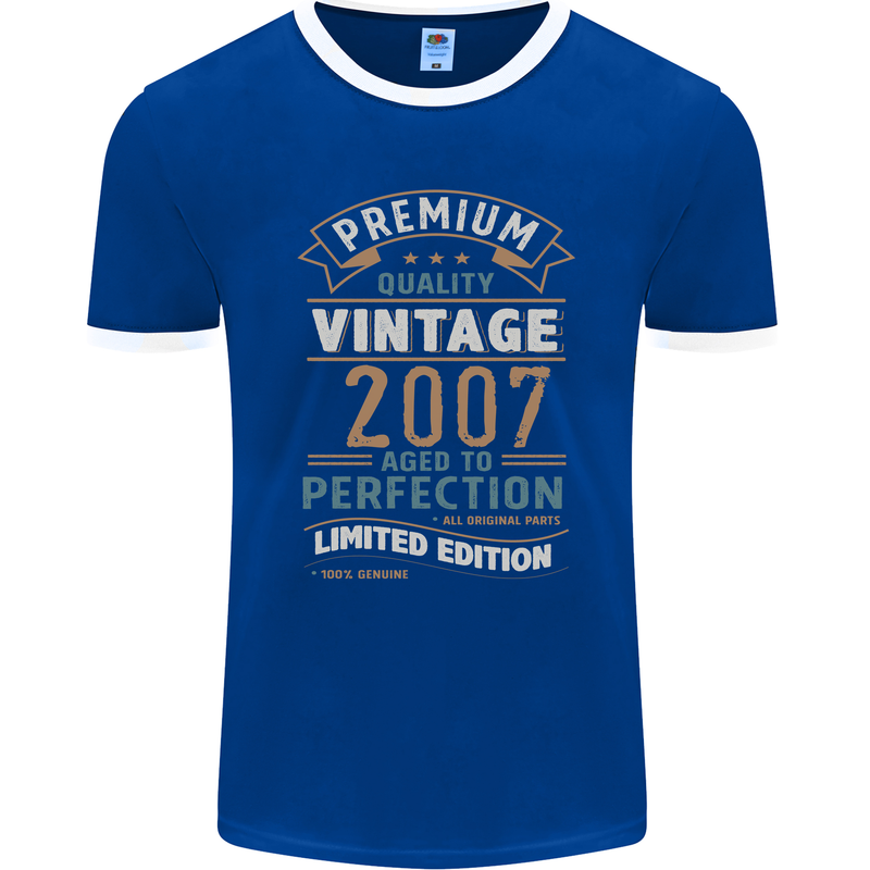 Premium Vintage 16th Birthday 2007 Mens Ringer T-Shirt FotL Royal Blue/White