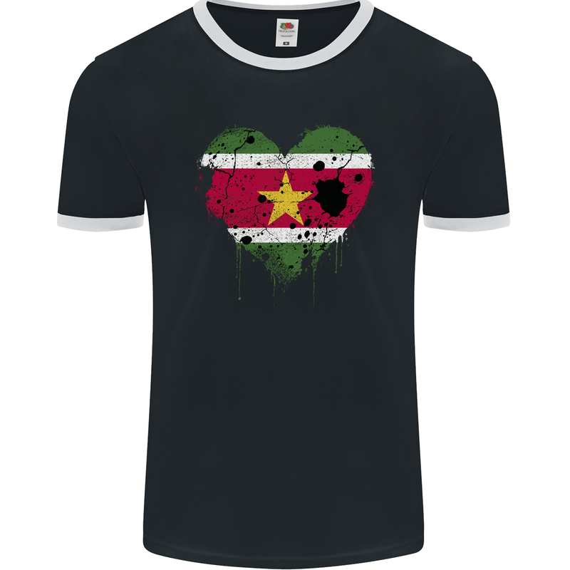 Love Suriname Flag Suriname Day Football Mens Ringer T-Shirt FotL Black/White