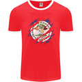 Torn Belize Flag Belizean Day Football Mens Ringer T-Shirt FotL Red/White