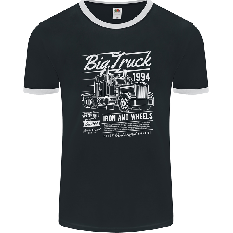 Lorry Driver HGV Big Truck Mens Ringer T-Shirt FotL Black/White