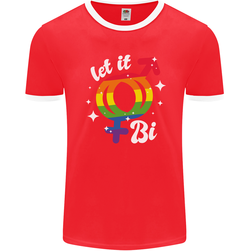 Let It Bi LGBT Gay Pride Awareness Mens Ringer T-Shirt FotL Red/White