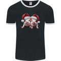 Christmas Piglets Wearing Xmas Hats Pig Mens Ringer T-Shirt FotL Black/White