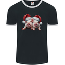 Christmas Piglets Wearing Xmas Hats Pig Mens Ringer T-Shirt FotL Black/White