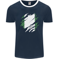 Torn Nigeria Flag Nigerian Day Football Mens Ringer T-Shirt FotL Navy Blue/White