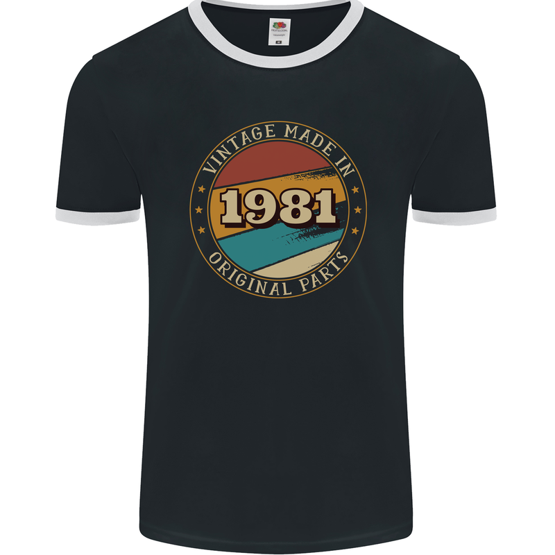 42nd Birthday  Vintage Made In 1981 Mens Ringer T-Shirt FotL Black/White
