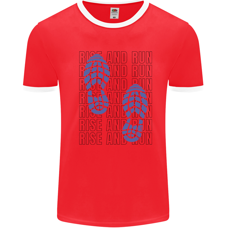 Rise & Run Running Marathon Cross Country Runner Mens Ringer T-Shirt Red/White