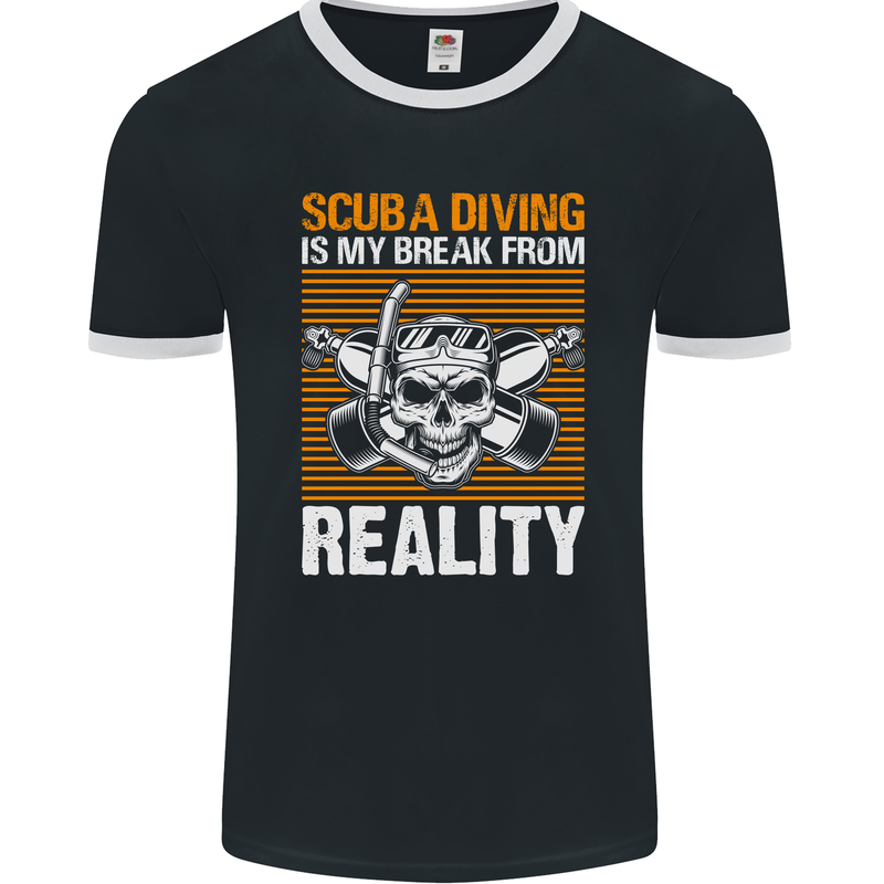 Scuba Diving is My Break From Reality Funny Diver Mens Ringer T-Shirt FotL Black/White