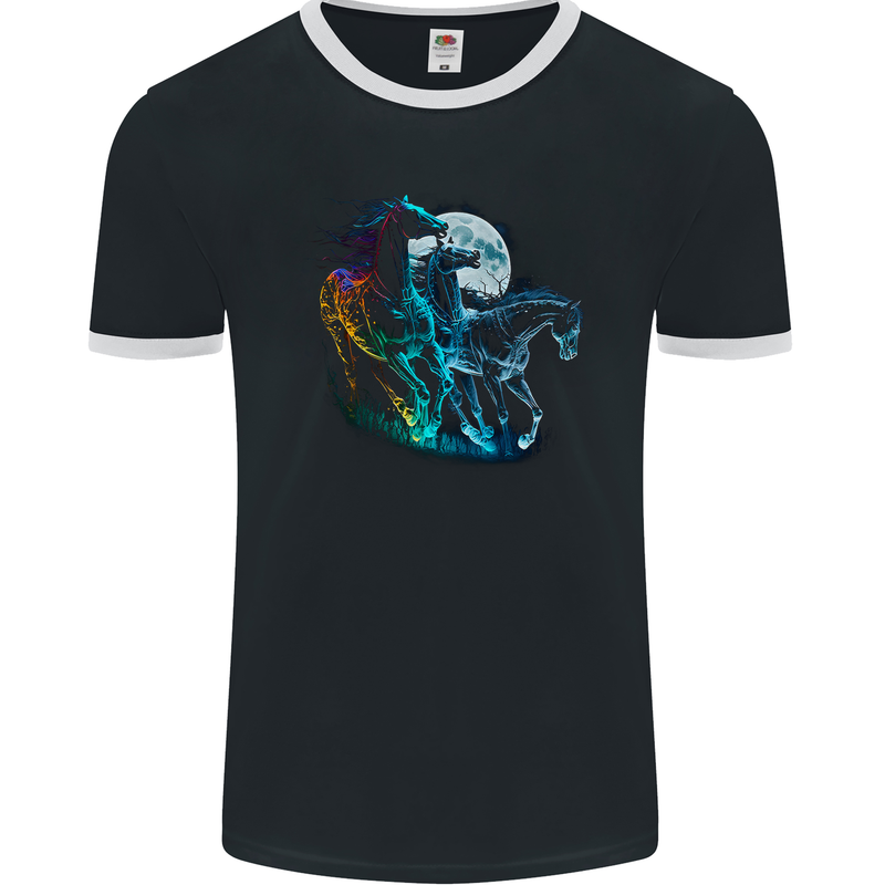 Mystical Horses Equestrian Mens Ringer T-Shirt FotL Black/White