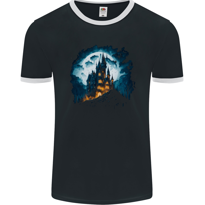 A Haunted Castle Fantasy Halloween Mens Ringer T-Shirt FotL Black/White