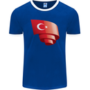 Curled Turkey Flag Turkish Day Football Mens Ringer T-Shirt FotL Royal Blue/White