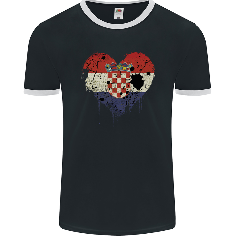 Love Croatia Flag Croatian Day Football Mens Ringer T-Shirt FotL Black/White