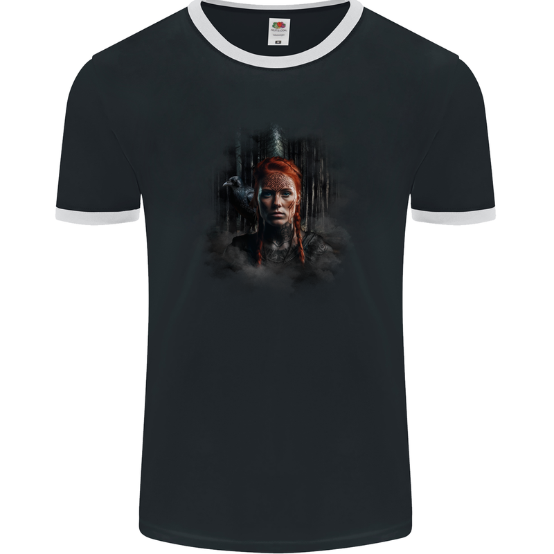 Viking Shield Maiden Woman Warrior Mens Ringer T-Shirt FotL Black/White