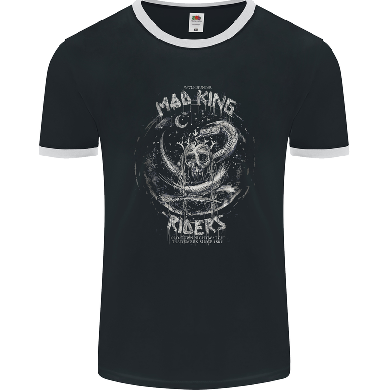 Mad King Riders Motorcycle Biker Motorbike Mens Ringer T-Shirt FotL Black/White