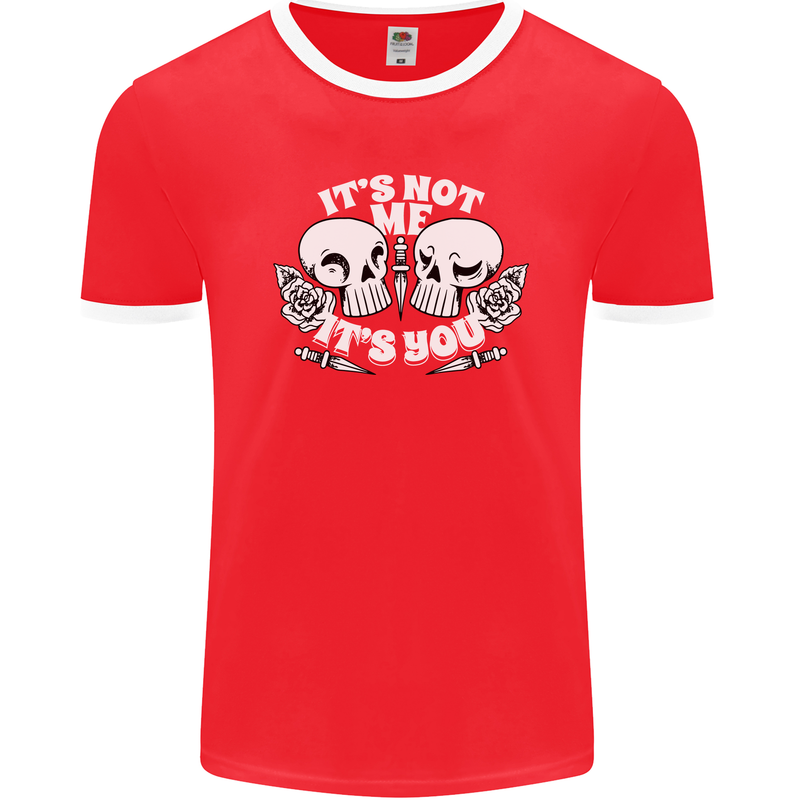Anti Valentines Singles Day Skull Its Not Me Mens Ringer T-Shirt FotL Red/White
