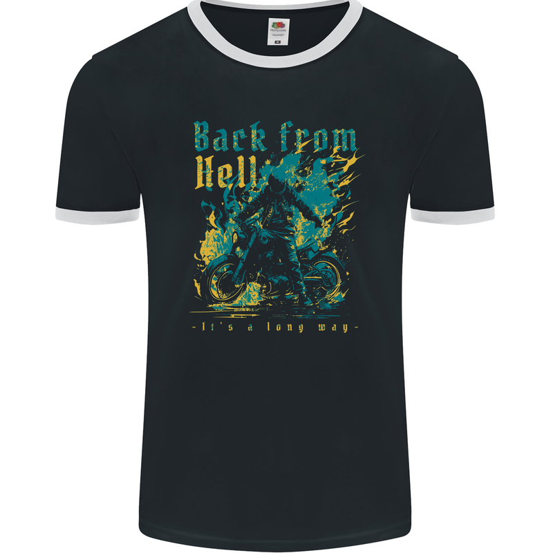 Back From Hell Biker Motorcycle Motorbike Mens Ringer T-Shirt FotL Black/White