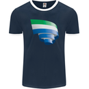 Curled Sierra Leone Flag Leonian Day Football Mens Ringer T-Shirt FotL Navy Blue/White