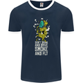 Funny Weed Cannabis Smoke and Fly Mens Ringer T-Shirt FotL Navy Blue/White