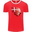 Curled Denmark Flag Danish Day Football Mens Ringer T-Shirt FotL Red/White