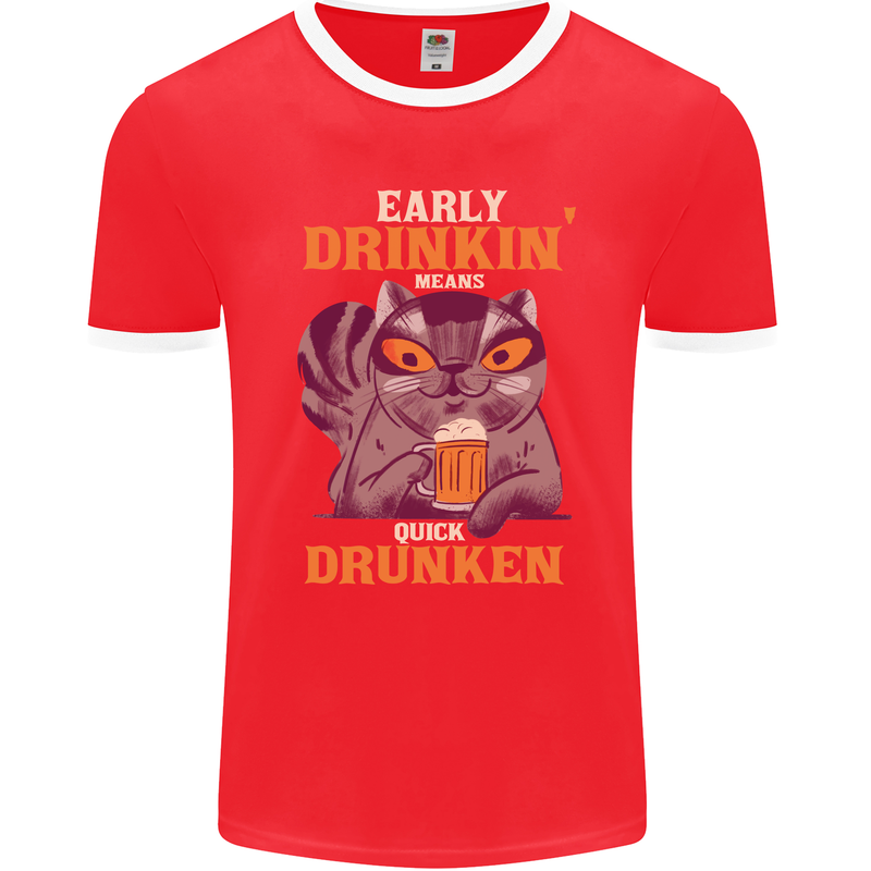 Early Drinkin' Quick Drunken Funny Alcohol Beer Mens Ringer T-Shirt FotL Red/White