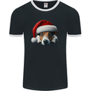 Christmas Jack Russell Wearing an Xmas Hat Dog Mens Ringer T-Shirt FotL Black/White