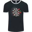 Distressed Dart Board Mens Ringer T-Shirt FotL Black/White