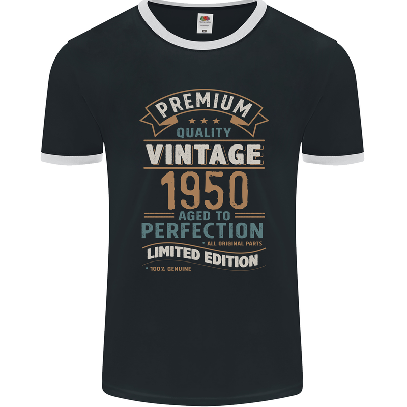 Premium Vintage 73rd Birthday 1950 Mens Ringer T-Shirt FotL Black/White
