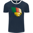 Curled Cameroon Flag Cameroonian Day Football Mens Ringer T-Shirt FotL Navy Blue/White
