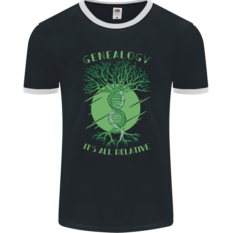 Genealogy Its All Relative Funny DNA Ancestry Mens Ringer T-Shirt FotL Black/White