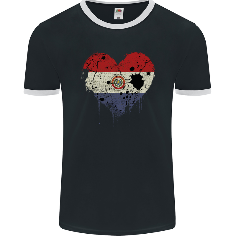 Love Paraguay Flag Paraguayan Day Football Mens Ringer T-Shirt FotL Black/White