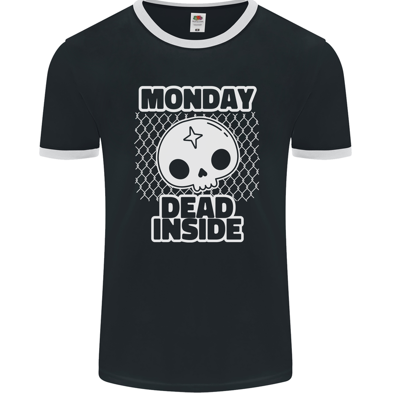 Monday Dead Inside Work Skull Mens Ringer T-Shirt FotL Black/White