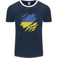 Torn Ukraine Flag Ukrainian Day Football Mens Ringer T-Shirt FotL Navy Blue/White