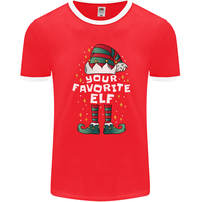 Your Favourite Elf Funny Christmas Xmas Mens Ringer T-Shirt FotL Red/White