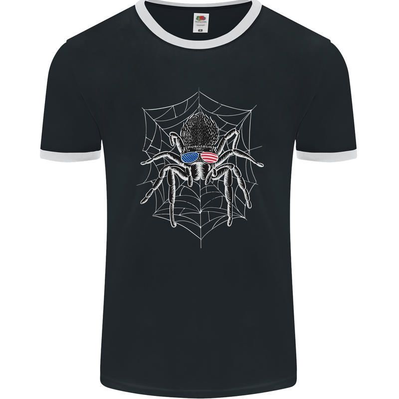 USA Spider American Flag Mens Ringer T-Shirt FotL Black/White