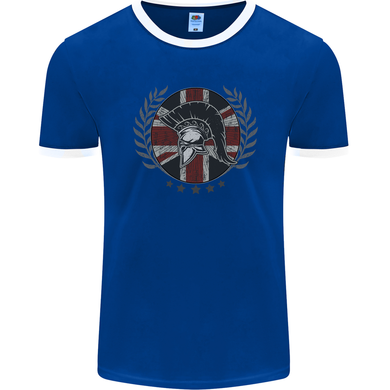 Union Jack Bodybuilding Gym Training Spartan Mens Ringer T-Shirt FotL Royal Blue/White