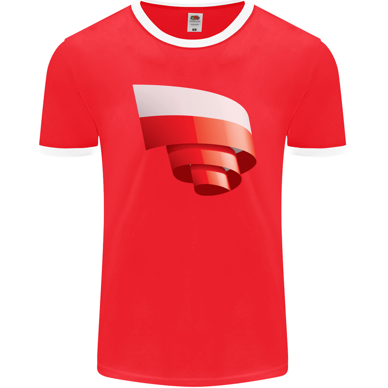 Curled Poland Flag Polish Day Football Mens Ringer T-Shirt FotL Red/White