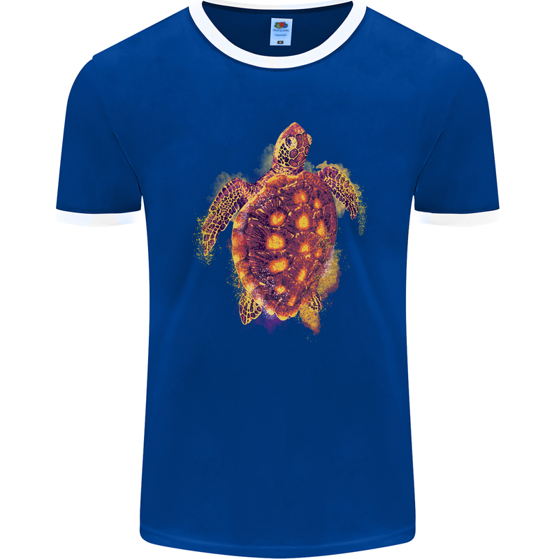 A Watercolour Turtle Mens Ringer T-Shirt FotL Royal Blue/White