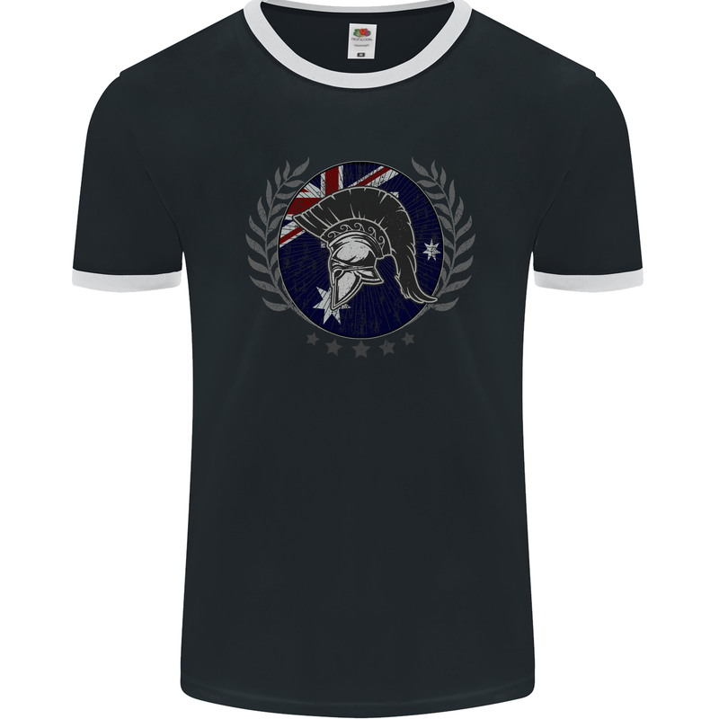 Australian Bodybuilding Flag Gym Training Spartan Mens Ringer T-Shirt FotL Black/White