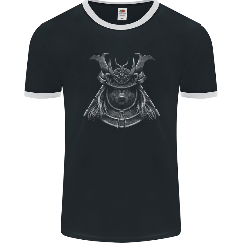Shiba Inu Samurai Warrior Dog Mens Ringer T-Shirt FotL Black/White
