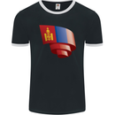 Curled Mongolia Flag Mongolian Day Football Mens Ringer T-Shirt FotL Black/White