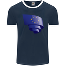 Curled EU Flag European Union Flag Football Mens Ringer T-Shirt FotL Navy Blue/White