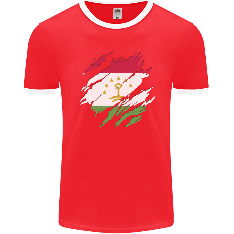 Torn Tajikistan Flag Tajik Day Football Mens Ringer T-Shirt FotL Red/White