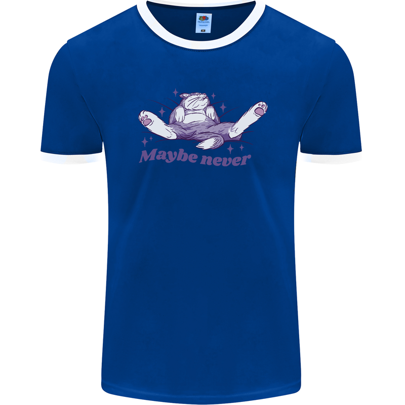 Maybe Never Lazy Cat Sleeping Mens Ringer T-Shirt FotL Royal Blue/White