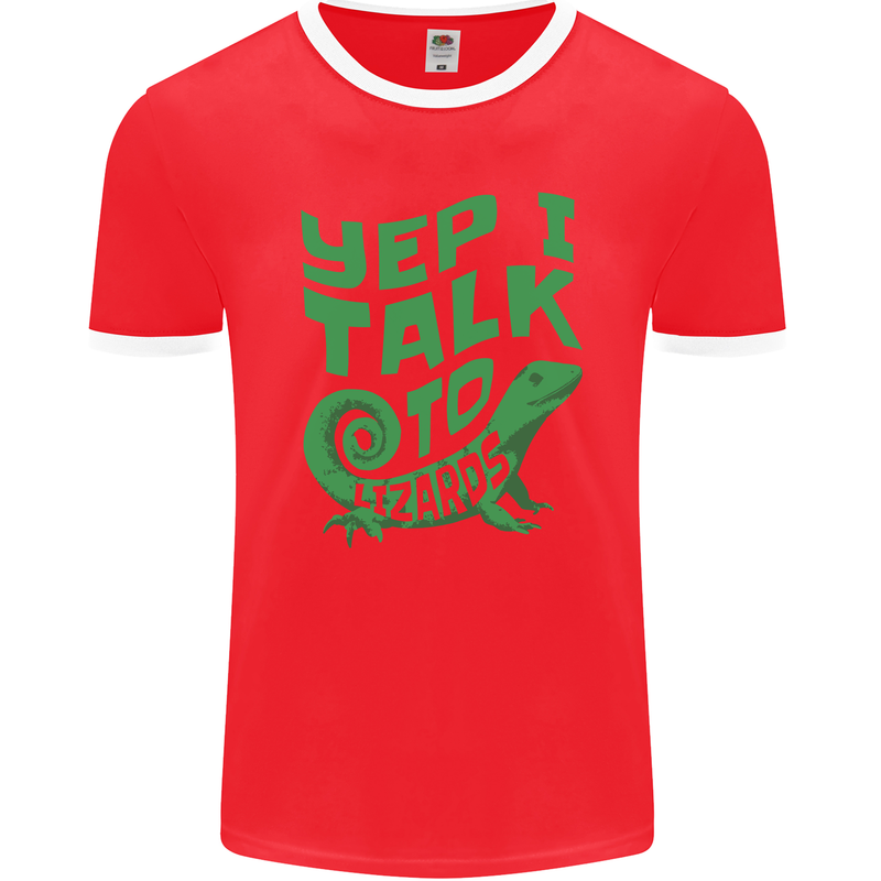 I Talk To Lizards Chameleons Bearded Dragons Mens Ringer T-Shirt FotL Red/White