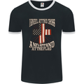 Kneel at the Cross Christian USA Flag Jesus God Mens Ringer T-Shirt FotL Black/White