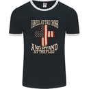 Kneel at the Cross Christian USA Flag Jesus God Mens Ringer T-Shirt FotL Black/White