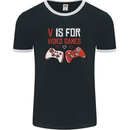 V is For Video Games Funny Gaming Gamer Mens Ringer T-Shirt FotL Black/White